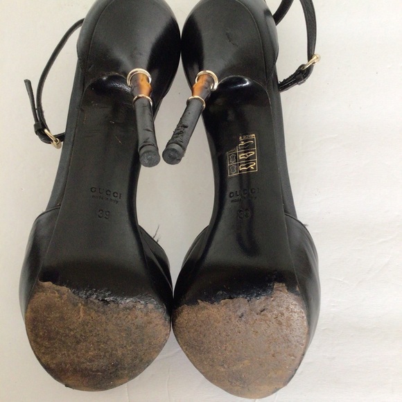 GUCCI BLACK LEATHER BAMBOO HEELS SIZE 39 - Picture 11 of 15